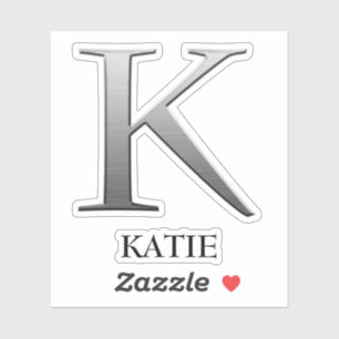 Letter k Two-Tone Silver Gray and Name Sticker