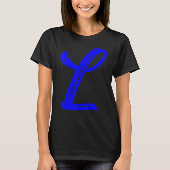 Letter L Alphabet Large Blue Graphic Initial T-Shirt (Front)