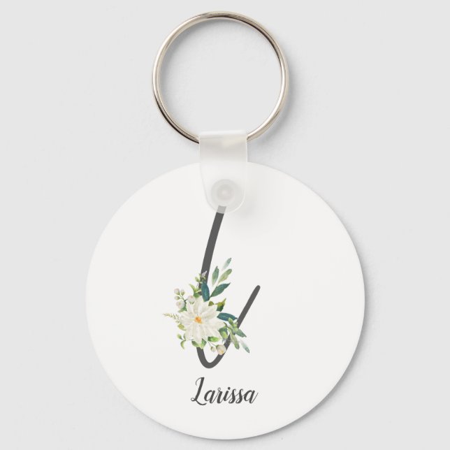  Letter L and floral personalised Key Ring (Front)