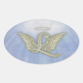 Letter L Angel Monogram Oval Sticker