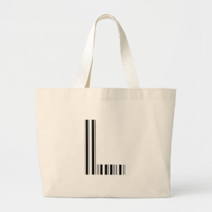 LETTER L BAR CODE First Initial Barcode Pattern Large Tote Bag