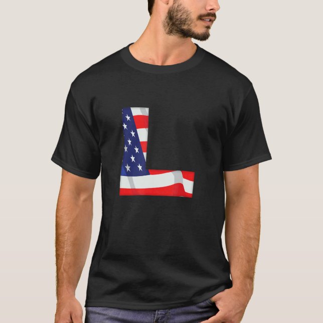 Letter L Capital Alphabet Usa American Flag Monogr T-Shirt (Front)