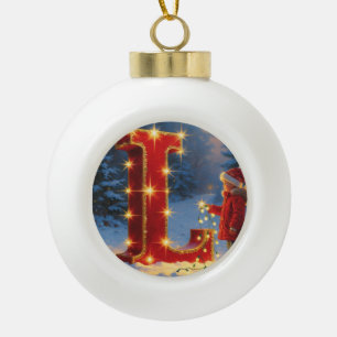 Letter L Christmas Lights Personalised Initial Ceramic Ball Christmas Ornament