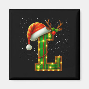 Letter L Christmas Plaid Santa Hat Monogram Initia Magnet