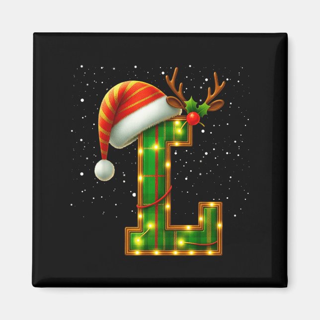 Letter L Christmas Plaid Santa Hat Monogram Initia Magnet (Front)