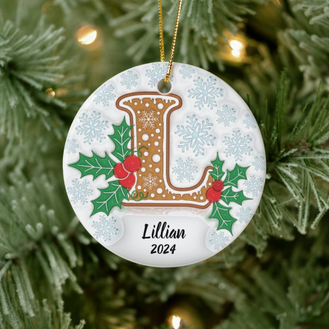 Letter L Custom Name Christmas Ceramic Ornament  (Tree)