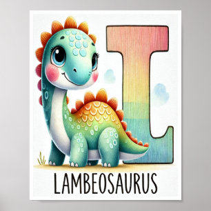 Letter L, Dinosaur Alphabet Watercolor Poster
