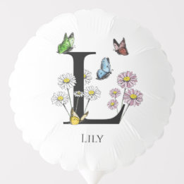 Letter L Floral Butterfly Monogram Initial  Balloon
