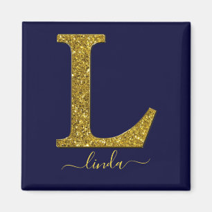 Letter L Gold Glitter Magnet