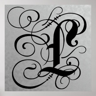 Letter L, Gothic Monogram Black Poster