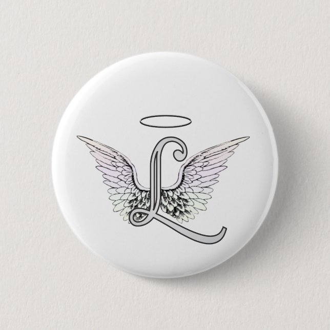 Letter L Initial Monogram with Angel Wings & Halo 6 Cm Round Badge (Front)