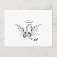 Letter L Initial Monogram with Angel Wings & Halo