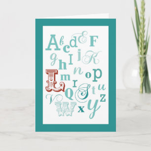Letter L Initial Name Alphabet Birthday Teal & Red Card