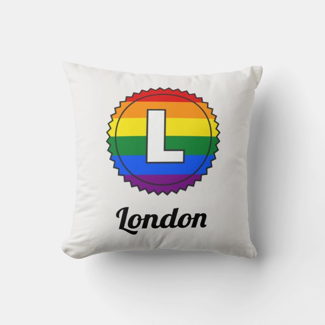 Letter L Initial & Name Gay Pride Rainbow Monogram Cushion (Front)