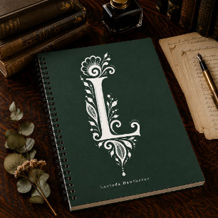Letter L Linocut Botanical Monogram Notebook