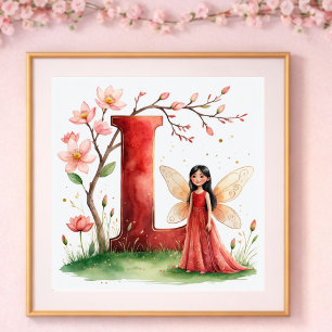 Letter L Lotus Flower Fairy Art Poster - Botanical