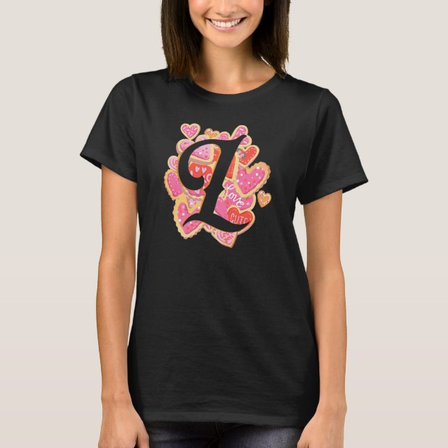 Letter L Love Heart Relationship Romantic Valentin T-Shirt (Front)