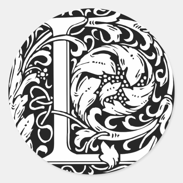Letter L Mediaeval Monogram Art Nouveau Classic Round Sticker (Front)