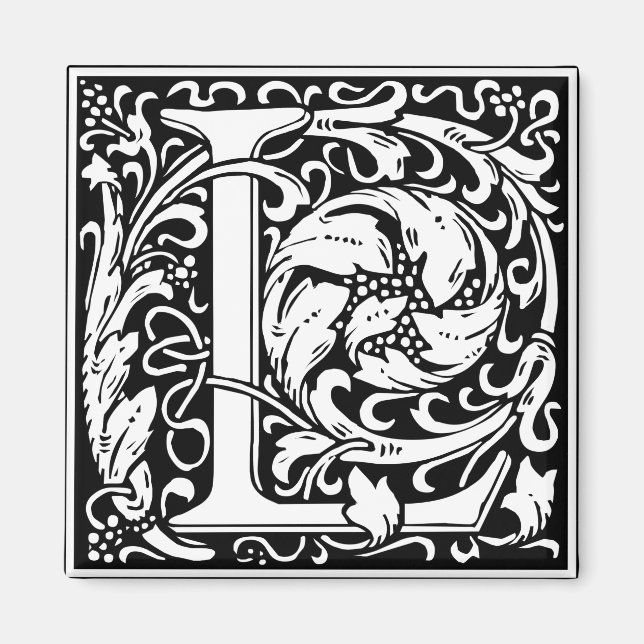 Letter L Mediaeval Monogram Art Nouveau Magnet (Front)