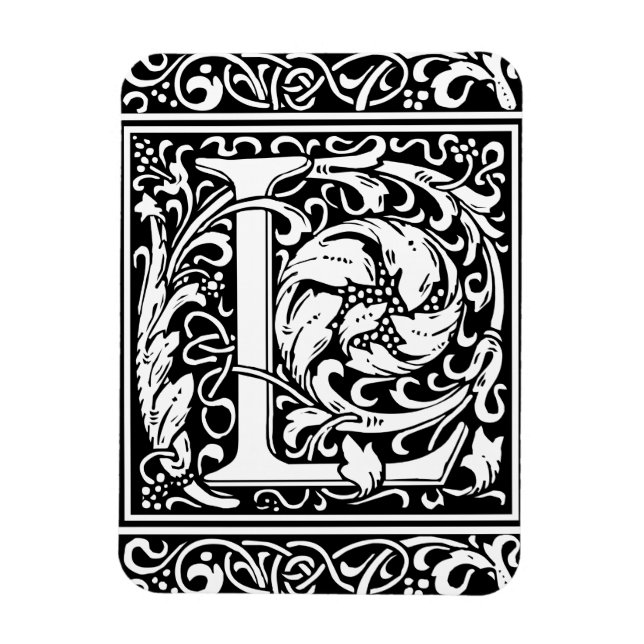 Letter L Mediaeval Monogram Art Nouveau Magnet (Vertical)
