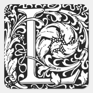 Letter L Mediaeval Monogram Art Nouveau Square Sticker