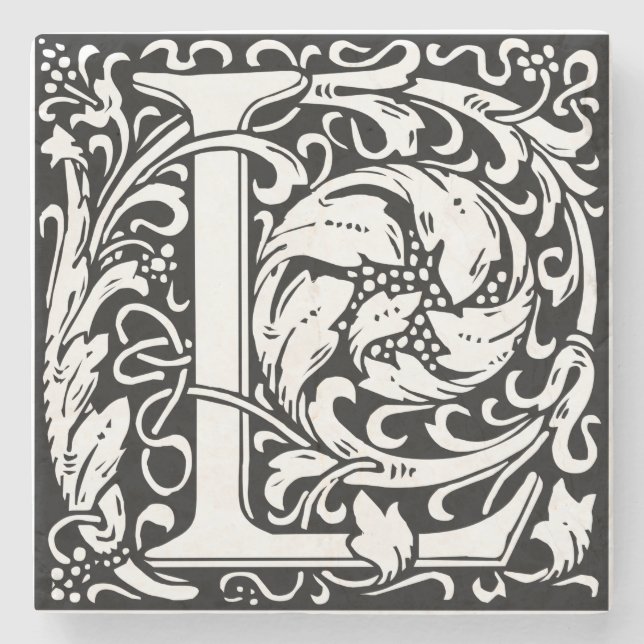 Letter L Mediaeval Monogram Art Nouveau Stone Coaster (Front)