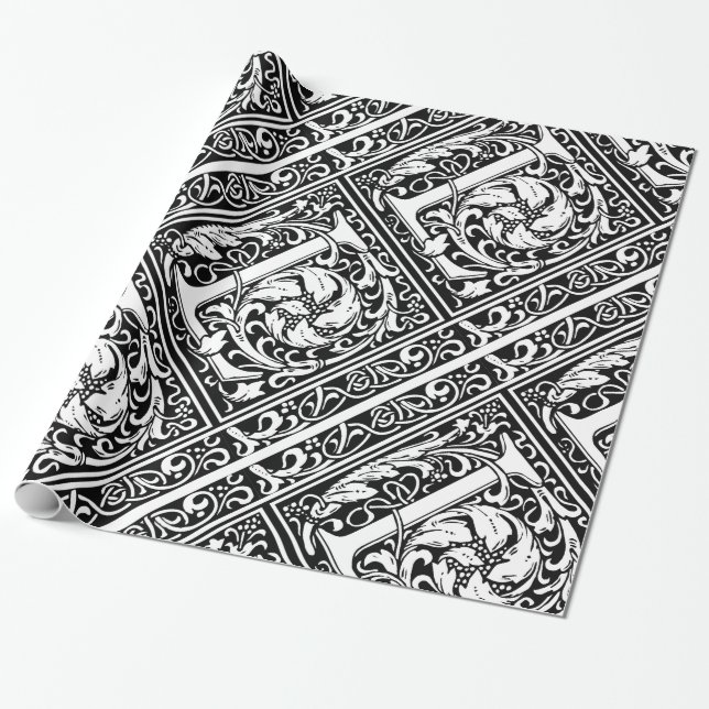 Letter L Mediaeval Monogram Art Nouveau Wrapping Paper (Unrolled)