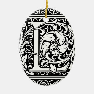 Letter L Mediaeval Monogram Vintage Initial Ceramic Tree Decoration