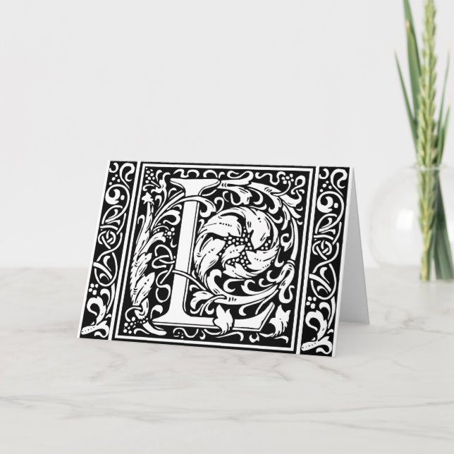 Letter L Mediaeval Monogram Vintage Initial Note Card (Front)