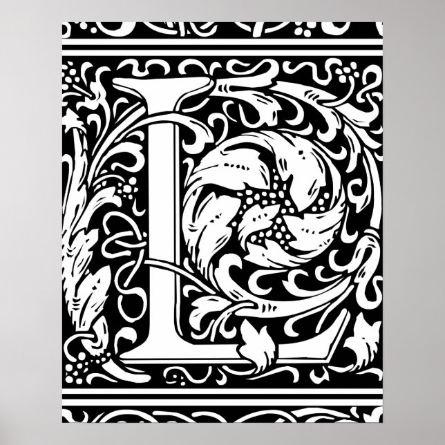 Letter L Mediaeval Monogram Vintage Initial Poster (Front)