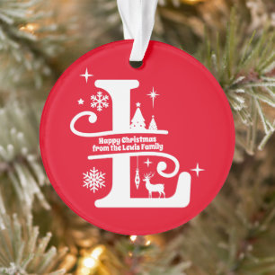 Letter L Monogram Initial Family Name Greeting Ornament