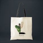 Letter L Monogram | Tropical Leaves Bridesmaid Tote Bag<br><div class="desc">Customisable letter L monogram tote bag featuring watercolor tropical palm leaf,  faux gold foil leaf and black watercolor brush accents. Personalise this tropical monogram tote bag by adding your name or other details. This boho letter L monogram bag will be perfect as a gift. Other letters are available.</div>