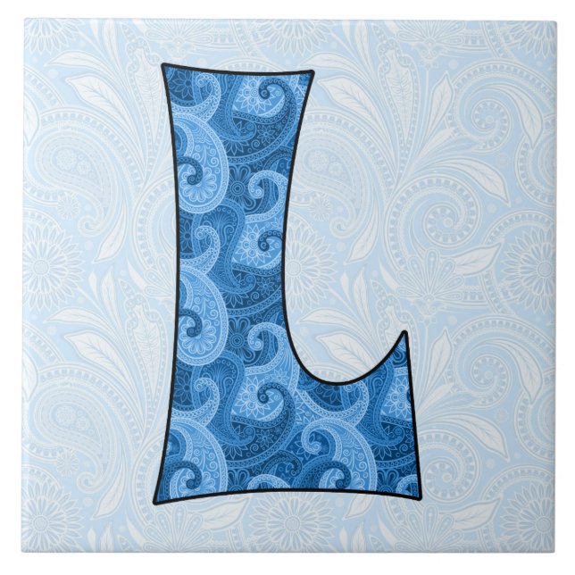 Letter L - Monogrammed Blue Paisley 6 inch Tile (Front)