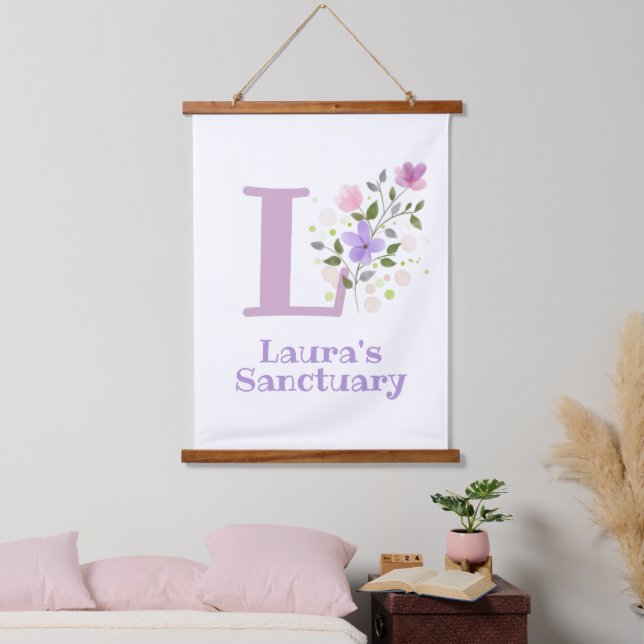 Letter L plus First Name with a Floral Design Hanging Tapestry (Bedroom)
