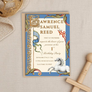 Letter L Royal Mediaeval 1st Birthday Invitation