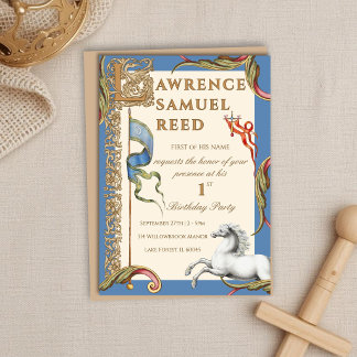 Letter L Royal Mediaeval 1st Birthday Invitation