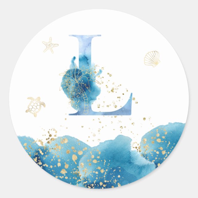 *~*  LETTER  L - Sea Ocean Beach Envelope  Sticker (Front)