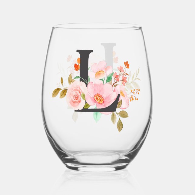 Letter L Stemless Wine Glass (Front)