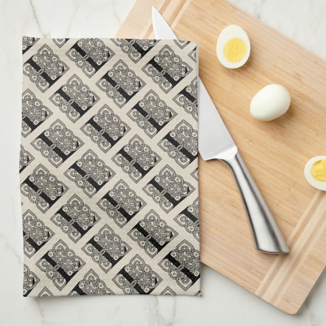 Letter L Vintage Celtic Knot Monogram Tea Towel (Quarter Fold)