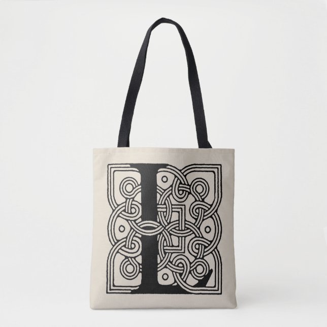 Letter L Vintage Celtic Knot Monogram Tote Bag (Front)