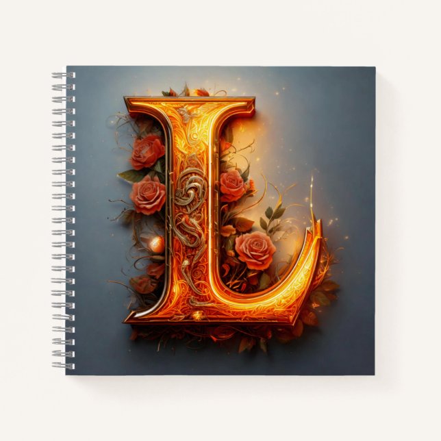 Letter (L) with Pink Roses Notebook (Front)