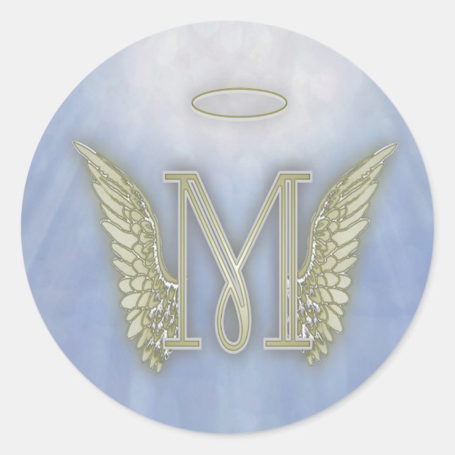 Letter M Angel Monogram Classic Round Sticker (Front)