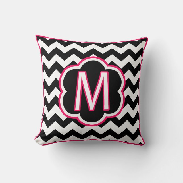 Letter M Black and White Chevron Monogram Cushion (Front)