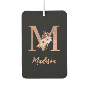 Letter M Blush pink Glitter Floral Monogram Car Air Freshener