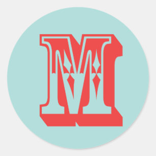 Letter M carnival style monogram initial favour Classic Round Sticker