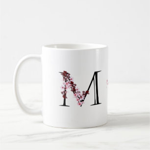 Letter M, Cherry Blossom Monogram Script Name Co Coffee Mug
