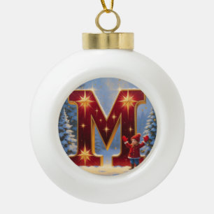 Letter M Christmas Mittens Personalised Initial Ceramic Ball Christmas Ornament