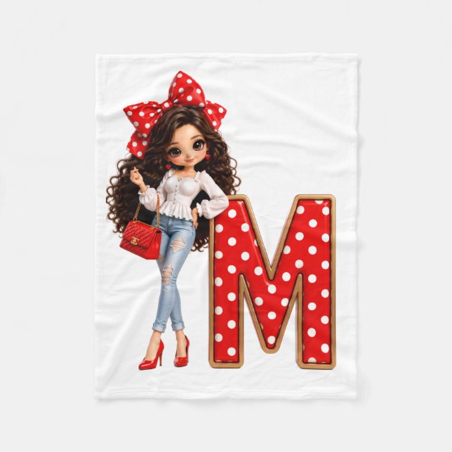 Letter M Doll With Red Bow Blanket (Front)