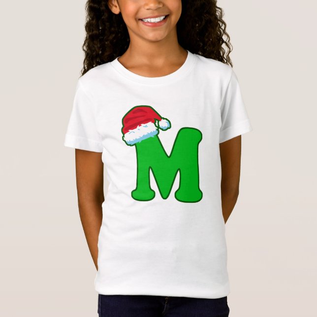 Letter M Father Christmas Santa Claus Hat Alphabet T-Shirt (Front)