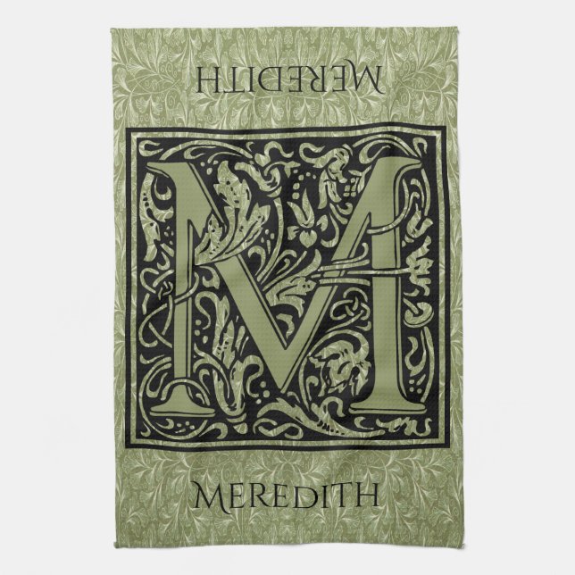 Letter M First Letter Monogram Personalised Tea Towel (Vertical)
